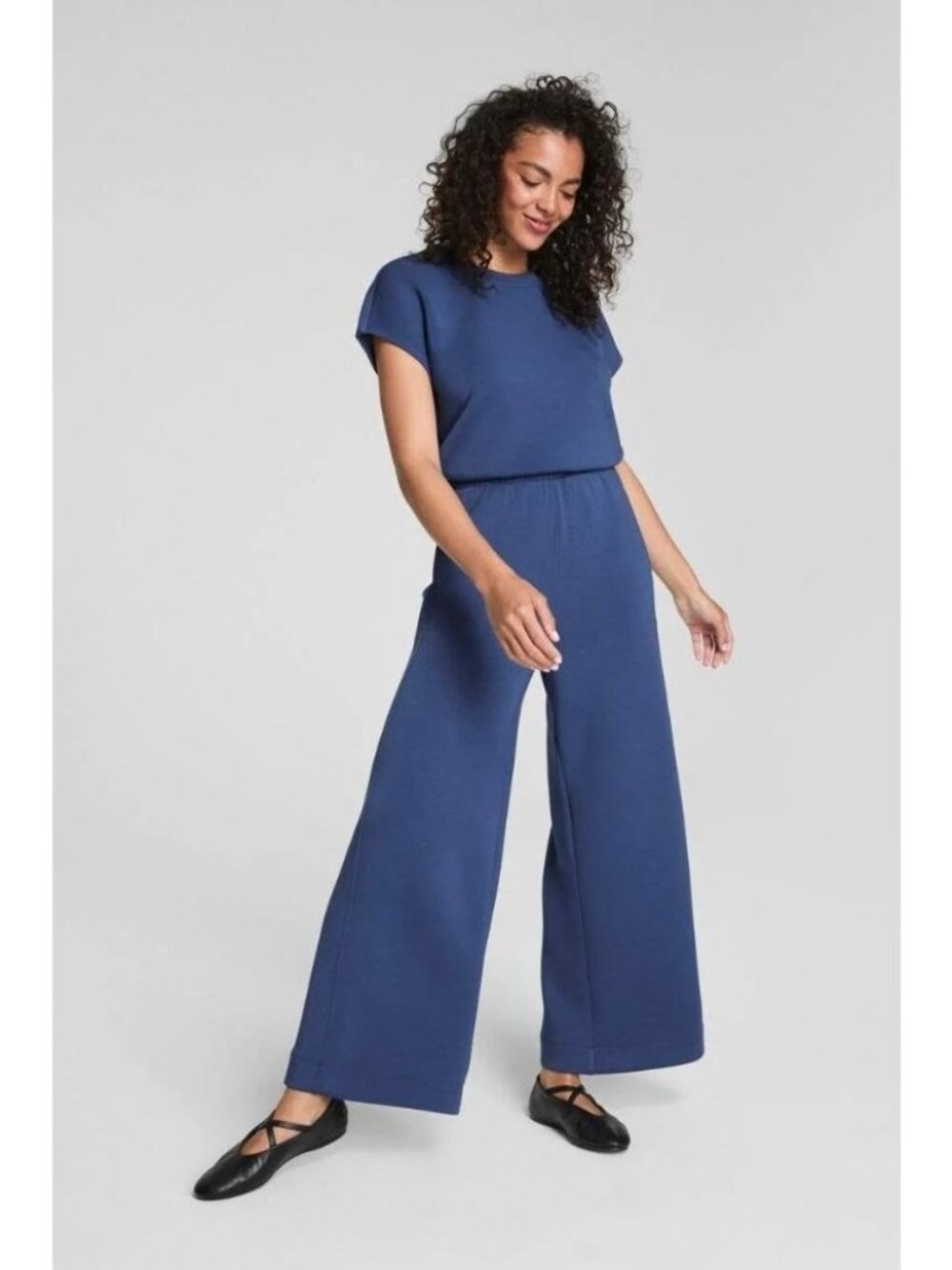 Spanx AirEssentials Blue Jumpsuit size Large Petite Active Quiet Luxury Travel